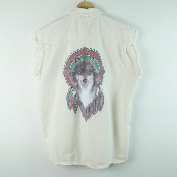 Apache Clothing Other - Vintage 90s Apache Clothing Wolf Dreamcatcher Western Shirt Mens XL Biker